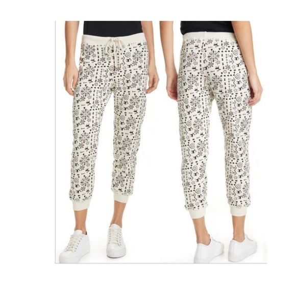 The Great. The Cropped Washed White Folk Print Sweatpants Sz 2/Lg